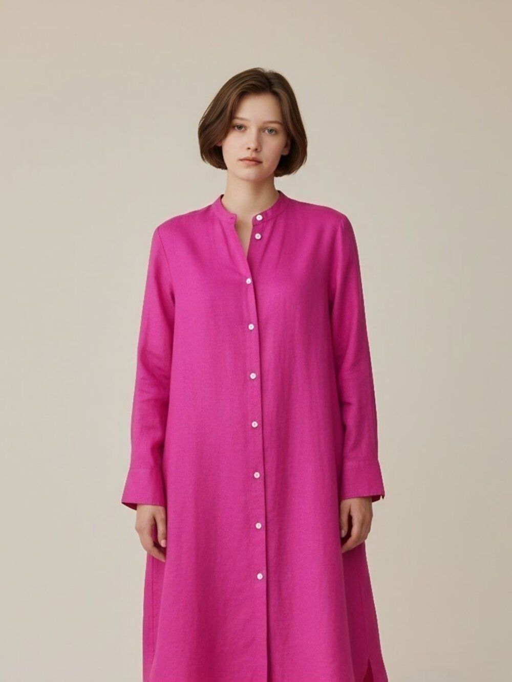Zara Fuchsia Pink Linen Blend Longline Tunic Shirt Dress - Size M - Very Good
